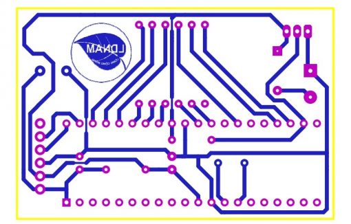 Sơ đồ mạch in mạch đo nhiệt độ sử dụng PIC16F877A cảm biến nhiệt độ DS18B20 hiển thị lên 3 LED 7 đoạn LDNam