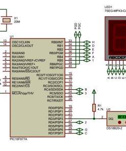 Sơ đồ nguyên lý mạch đo nhiệt độ sử dụng PIC16F877A cảm biến nhiệt độ DS18B20 hiển thị lên 3 LED 7 đoạn LDNam