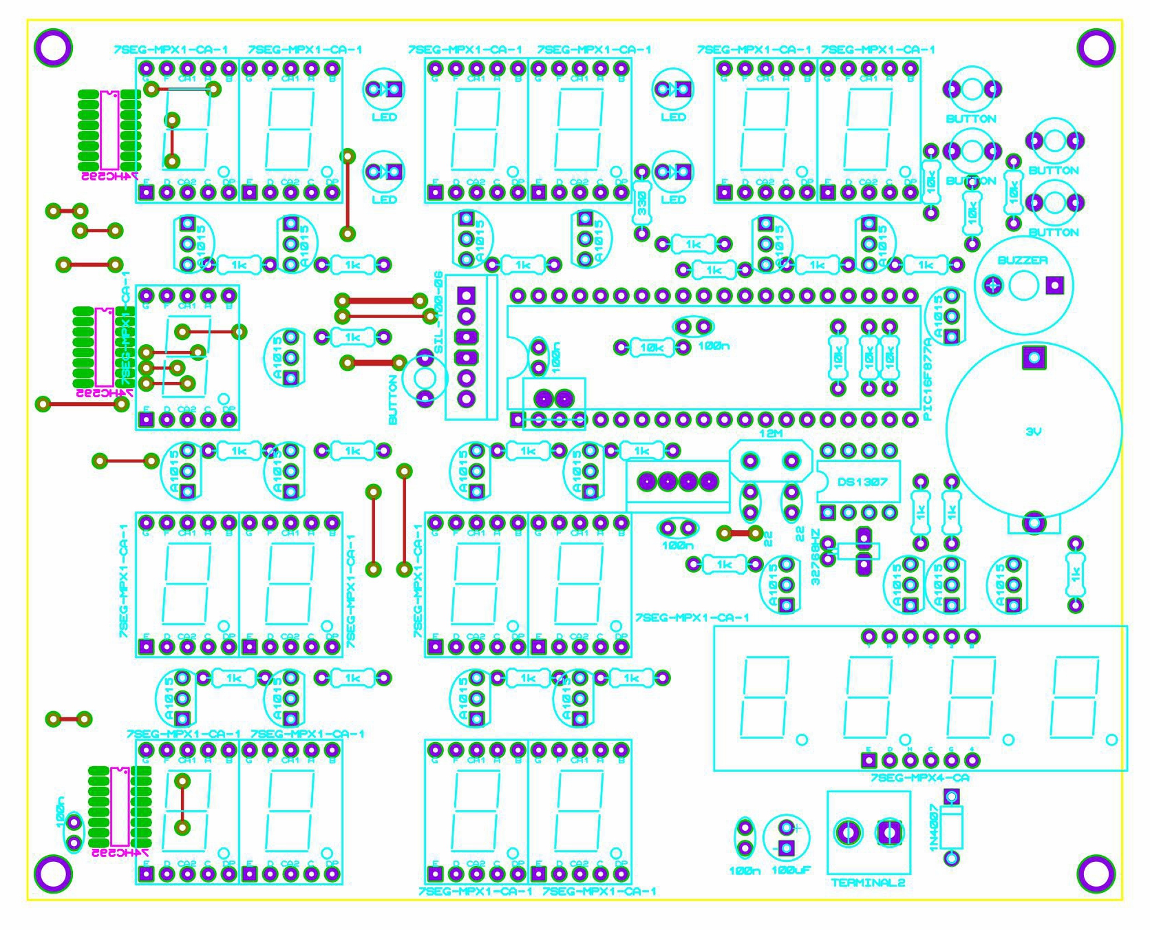 Sơ đồ bố trí linh kiện Lịch vạn niên có âm lịch LDNam thời gian thực LED 7 đoạn PIC16F877A Sơ đồ bố trí linh kiện Lịch vạn niên có âm lịch LDNam thời gian thực LED 7 đoạn PIC16F877A