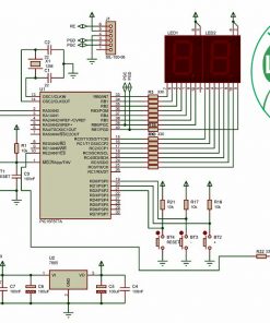 Sơ đồ nguyên lý mạch đếm sản phẩm 2 số vào ra 1 cổng dùng PIC16F877A LED 7 đoạn LDNam