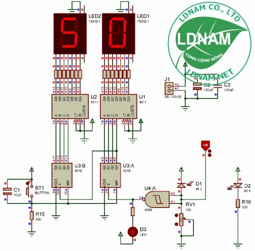 Sơ đồ nguyên lý mạch đếm sản phẩm 2 số IC số LDNam