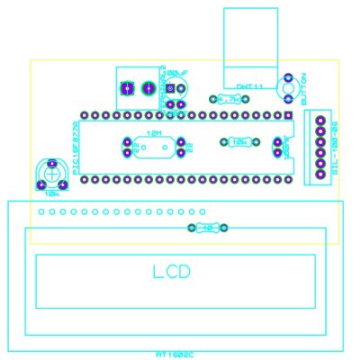 Sơ đồ bố trí linh kiện mạch đo nhiệt độ độ ẩm PIC16F877A DHT11 hiển thị LCD LDNam