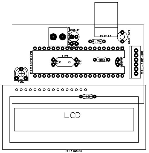 đồng hồ đo nhiệt độ độ ẩm PIC16F877A DHT11 hiển thị LCD LDNam